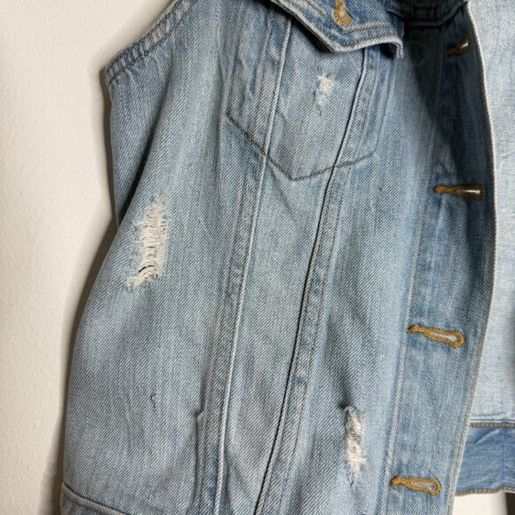LEVI’S | Distressed Denim Vest with Evil Eye Pattern - M - Picture 10 of 13
